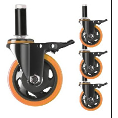 Orange Schwenkbare Lenkrollen Set, 100mm Schwerlast-Rollen mit Arretiermechanismus, 4 Stück, inkl. Переходник 23-40 мм