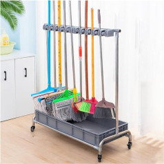 Besen-Organizerus Edelstahl - abnehmbares, bodenstehendes Werkzeugregal mit Haken und Schlitzen für Werkzeuge mit langem Griff / Mops/Rechen - effiziente Aufbewahrungslösung für Reinigungsmittel