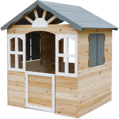 dobar® Детский деревянный игровой домик с окнами и дверями - Комплект игрового домика на открытом воздухе с легкой сборкой - Детский домик для