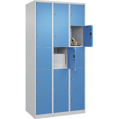 C + P Möbelsysteme C+P | 5er-Schließfachschrank Classic Plus | 3 Abteile | lichtgrau/lichtblau | B 900 mm | 15 Fächer | mit Bodengleitern