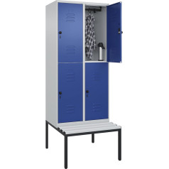 C+P | Doppelstock-Spind Classic Plus Sitzbank | 2 Abteile | lichtgrau/enzianblau | B 800 mm | Sicherheits-Drehriegel | untergebaut | Kunststoff