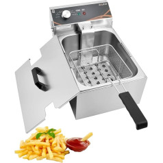 DULNICE 6L Коммерческая электрическая фритюрница с одним резервуаром и крышкой Фритюрница с жиром 3000 Вт, контроль температуры масла фритюра 60-2