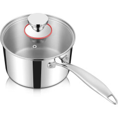 Onader 3-слойная кастрюля 16 см из нержавеющей стали для приготовления молока на всех плитах, включая индукционные, 1,9 л сотейник со стеклянной 