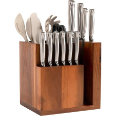 KitchenEdge Магнитный блок из акации для ножей и кухонных принадлежностей, элегантное хранение для поварских ножей, ножей для стейка, шпателей, 