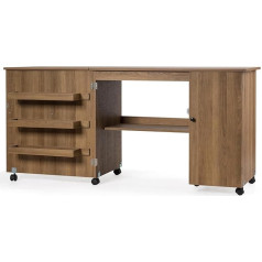 LIFEZEAL 3 в 1 Шкаф для швейной машины, складной швейный стол на 6 колесах, мобильный швейный шкаф с полкой и 3 полками, компьютерный стол для дома 