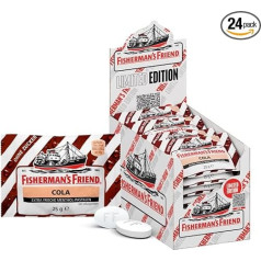 Кола для хранения Fisherman's Friend, эксклюзивный сорт с ментоловым вкусом, без сахара и веганский, сладости колы для свежего дыхания, 24 x 25 г.