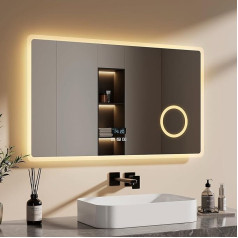 EMKE® 7-в-1 LED зеркало для ванной комнаты 100 x 60 см Зеркало для ванной комнаты с подсветкой 3000 K/4000 K/6500 K сенсорное + диммируемое + антитуманное + 3 x 