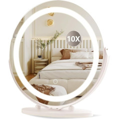 moderntop Hollywood Cosmetic Mirror with Lights, 48 cm Round LED Makeup Mirror with 3 Lighting Modes, 10X Magnification, Touch Control, Dimmable Light, 360° Rotation, for Bedroom and