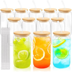 Стеклянные стаканы Joyclub с бамбуковыми крышками и соломинками, многоразовые стаканы для кофе, пива, смузи, виски, боба, содовой, чая, подарок, 