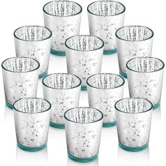 Loppdece 12 серебряных держателей для чая, 5,7 x 6,7 см, стеклянные стаканы для чая, ртутные стаканы для чая, стеклянные держатели для свечей для сва