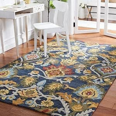 SAFAVIEH Blossum Collection Contemporary Area Rugs for Living Room Dining Room Bedroom Short Pile Navy and Multi 3ft x 3ft