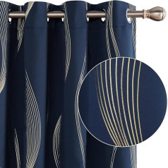 Deconovo Шторы с люверсами, оконный занавес с рисунком, блэкаут занавес для гостиной, 183 x 168 см (высота x ширина), темно-синий, комплект из 2