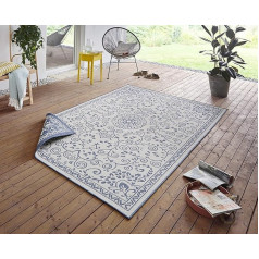NORTHRUGS Leyte Indoor and Outdoor Rug 120 x 170 cm - Reversible Rug Weatherproof Oriental Vintage Design Runner for Balcony Patio Garden Conservatory Living Room Rug Waterproof in Blue Cream
