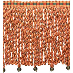 15cm Marrakech Collection Bullion Fringe Trim with Fancy Woven Header (Style# BFRW6-RN) Sedona Orange Multicolor #VL02 (Red Orange, Light Orange, Forest Green) - 5 Yards