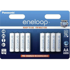 Panasonic eneloop, готовый к использованию никель-металлогидридный аккумулятор, AA Mignon, 8 штук, мин. 1900 мАч, 2100 циклов заряда, высокая мощность и низки
