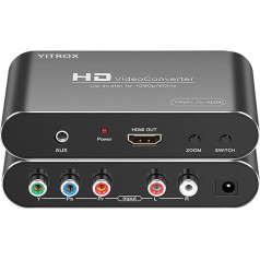 YITROX Компонентный преобразователь в HDMI Upscaler, YPbPr в HDMI конвертер Upscaler Поддержка 1080P для Wii, PS2, PS3, Xbox 360, Blu-ray плеер, DVD и многое другое