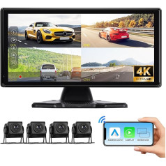 Hodozzy 4K камеры заднего хода с 4 AHD камеры заднего хода кабель, беспроводной CarPlay Android автомобиля, 10,36 дюймов сенсорный экран 4 сплит монитор, Blueto