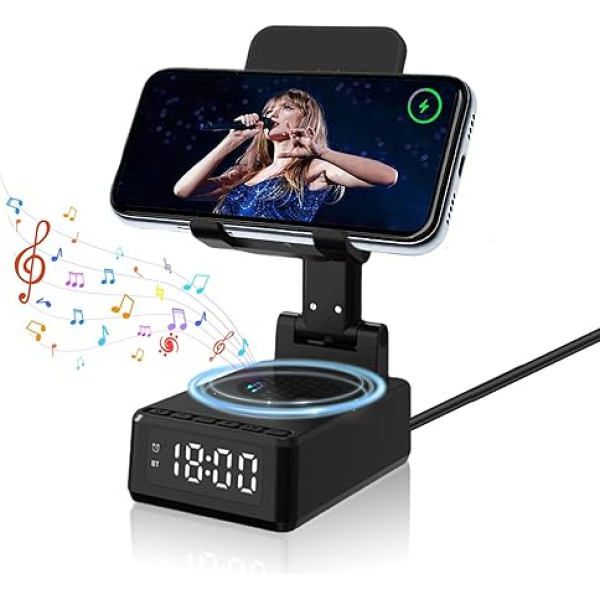 Цифровой будильник flintronic, Bluetooth колонка с подставкой для мобильного телефона, интерфейс Type C, беспроводное зарядное устройство Подставка д
