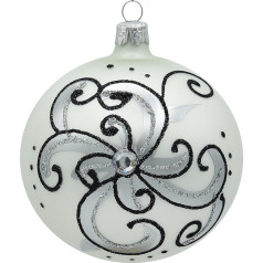 VITBIS - Стеклянный рождественский шарик 10 см, выдувной, ручной работы и елочное украшение - белый цвет с богатым серебряным декором