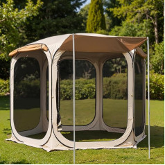 East Oak Pop Up Tent with Net, 3.6 x 3.6 m, Outdoor Privacy House with 4 Umbrellas, Instant Canopy with Portable Carry Bag, Gazebo Tent for Camping, Patio and Beach, Beige
