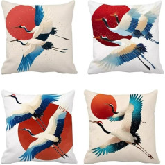 Комплект из 4 открытых подушек Японский журавль, водонепроницаемая диванная подушка 28 x 28 дюймов, декоративная подушка для дивана гостиной 