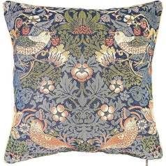 Двусторонняя квадратная подушка Signare Tapestry William Morris Strawberry Thief Blue (CCOV-STBL)
