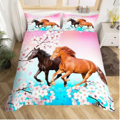 Комплект постельного белья Loussiesd Horse, Детское постельное белье Cherry Blossom, 135 x 200 см, Девочки, Подростки, Комплект пододеяльника Galloping Horse, Декор 