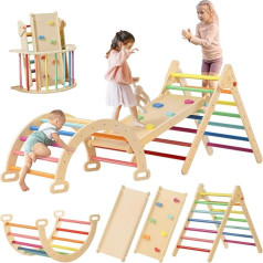 Tiny Land Indoor Climbing Frame - Rainbow Colours, 3 в 1 Climbing Triangle, Triangle Climbing Frame, Foldable Toddler Climbing Toy, Wooden Montessori Climbing Set for 2-7 Years