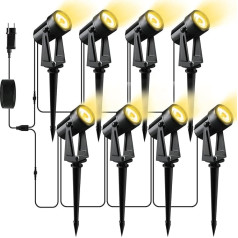 Pogestrand Садовый светильник светодиодный наружный, комплект из 8, 2400 лм, 2 Вт, садовый прожектор, 27 В COB IP65 водонепроницаемый прожектор, теплый б