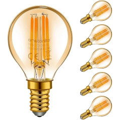 Emotionlite E14 LED Vintage Lamp, светодиодные лампы накаливания, 4 Вт (40 Вт эквивалент), янтарная лампа, 2200K, E14, Golf Ball P45/G45, упаковка из 6 [Класс энергопотребл