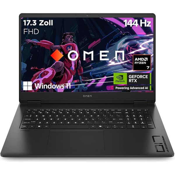 Игровой ноутбук HP Omen | 17,3-дюймовый FHD-дисплей - 144 Гц | AMD Ryzen 7 8845HS | 16 ГБ DDR5 RAM (2x8 ГБ) | 512 ГБ | NVIDIA GeForce RTX 4060 Laptop GPU (8 ГБ) | QWERTZ | Windows 11 Home | Shadow Black