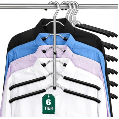 4 Pack Space Saving Hangers, ZriEy 6-Tier Foldable Non-Slip Hanger with Foam Padded, Metal Hangers, T-Shirt Hangers, Closet Organiser and Storage