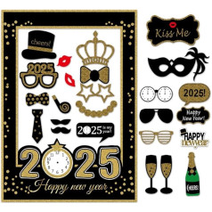 SWHATYW 2021 Happy New Year's Eve Party Photo Booth Props Decorations with Frame (Pack of 26)