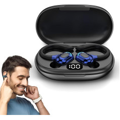 DOMIKIT Беспроводные наушники Bluetooth 5.2 - универсальный 360° ушной крючок, встроенный микрофон, 20 часов воспроизведения, аккумулятор 70 мАч, зарядн