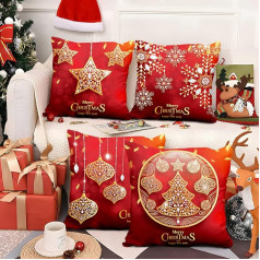 Aoihrraan 60 x 60 см Набор из 4 Декоративные Подушки Merry Christmas Золотая Елка Звезда Снежинки Короткая Плюшевая Квадратная Подушка Обложка С Новым Го