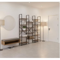 Промышленный стеллаж для прихожей FurnitureR с 12 полками, 152 x 24 x 155 см, винтажный вид дерева и металлический каркас, универсальный стеллаж для пр