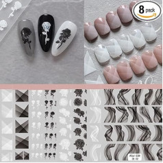 RUNRAYAY 8 листов наклеек для французского нейл-арта, самоклеящиеся наклейки для ногтей 