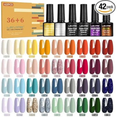 LEVIPE UV Nail Polish Set, 42 Pieces Gel Nail Polish with Base Coat, Shiny & Matte Top Coat, Diamond & Fluorescence Top Coat, Spring/Summer Collection Nail Polish, UV Gel Set for Nail Design