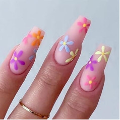Гроб Ложные ногти длинные поддельные ногти французские цветы нажмите на ногти балерина акриловые палочки на ногтях 24шт для женщин и девоч