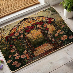 Коврик для входа Rose Arbor, элегантный коврик с цветочным узором для использования в помещении и на улице, декор в стиле витражей, резиновый, во