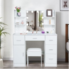 Aovquof Туалетный столик с регулируемой 10 LED лампой освещения макияж зеркало туалетный столик с зеркалом туалетный столик с 7 ящиками 6 открыты