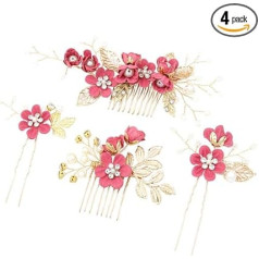 STOBOK Набор из 4 золотых свадебных гребней для волос, жемчуг, цветок, свадебные аксессуары для волос, стразы свадебные украшения, гребень, зак