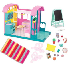Кукольный дом для девочек с аксессуарами - большой дом в стиле ретро 64 см с кухней, кроватью, патио, посудой - игрушка для детей от 3 лет (24 шт.)