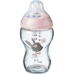 Tommee Tippee Closer to Nature Стеклянная детская бутылочка, медленный поток, похожий на грудь, с антиколиковым клапаном, 250 мл, упаковка из 1, цвета могут 