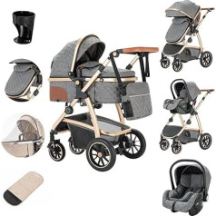 Zkiprm Коляска 3-в-1 Городской автомобиль с автокреслами Прогулочная коляска и коляска-люлька Портативная компактная коляска с регулируемыми 