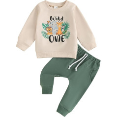 Toddler Baby Boys First Birthday Outfits Long Sleeve Sweatshirt Pullover Letter Print Birthday Boy + Animal Print Trousers 2 Pieces Baby Boys Clothing Sets Birthday Gift