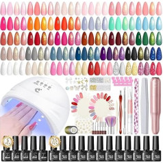 65-Piece Gel Nail Set with Lamp, 35 Colours UV Nail Polish Set, Classic Red, White, Purple, Blue, Sparkle and Cutter for Gel Nail Set, Starter Set, Base and Top Coat Nails DIY Nail Studio