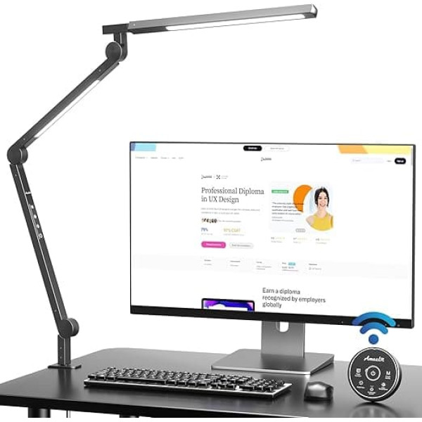 Настольная лампа, настольная лампа светодиодная диммируемая 12 Вт, двойной источник света, поворотный кронштейн, регулируемая цветовая тем