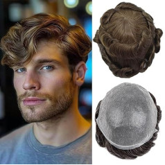 Мужской тупик из настоящих волос Ультратонкий 0,03 мм кожи тупик для мужчин, легкий шиньон, средняя плотность, базовый размер, 8 x 10 дюймов, 100% 