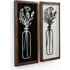 iAnanas 2 Piece Metal Flower Pot Wall Decoration - Elegant Sculpture for Kitchen, Bathroom, Living Room - Flower Wall Art Set Modern Metal Decor for Stylish Accent in Any Room